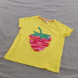 Mini Boden girls yellow play shirt with strawberry